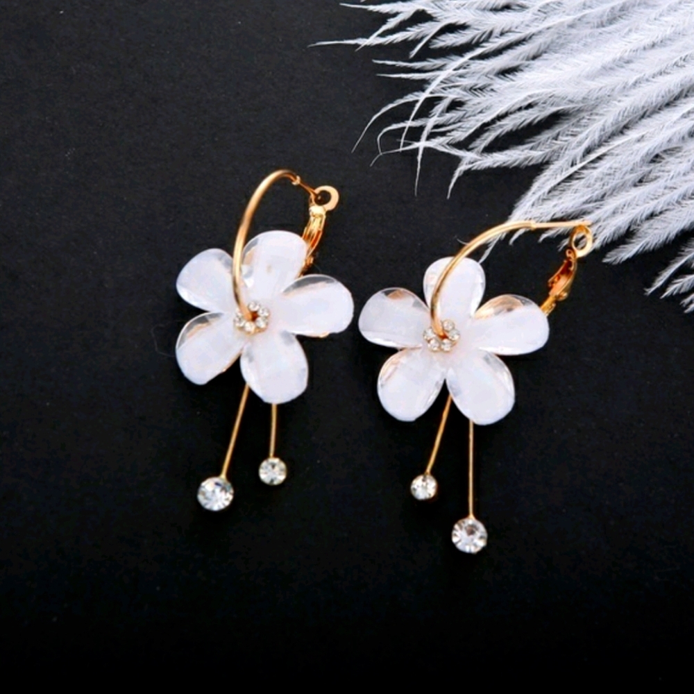 Boho Flower crystal drop dangle hoop  earrings..NW